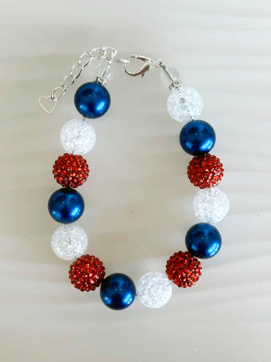 RED, WHITE,& RHINESTONES NECKLACE