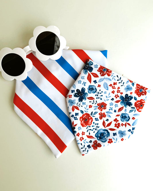 RED WHITE & FLORAL BANDANA - SWIM